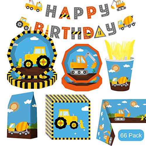 Construction Building Digger Trucks Birthday Party Tableware Supplies Decoration